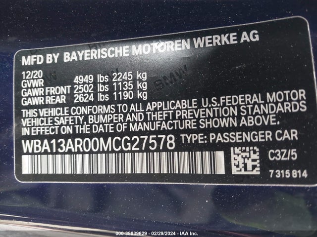 WBA13AR00MCG27578 BMW M440i Xdrive
