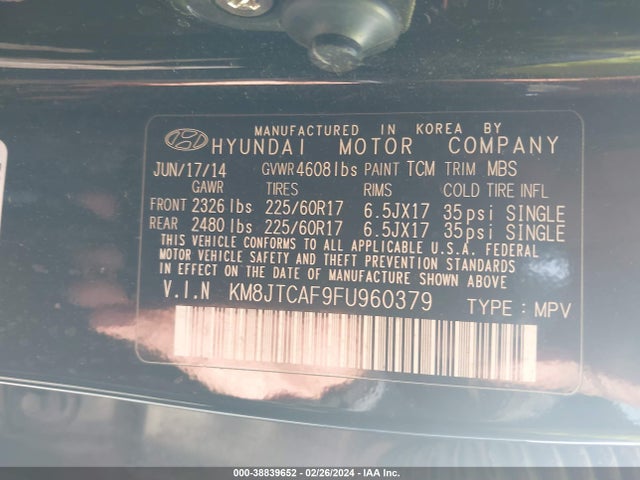 Hyundai TUCSON GLS 2015 KM8JTCAF9FU960379 Image 9