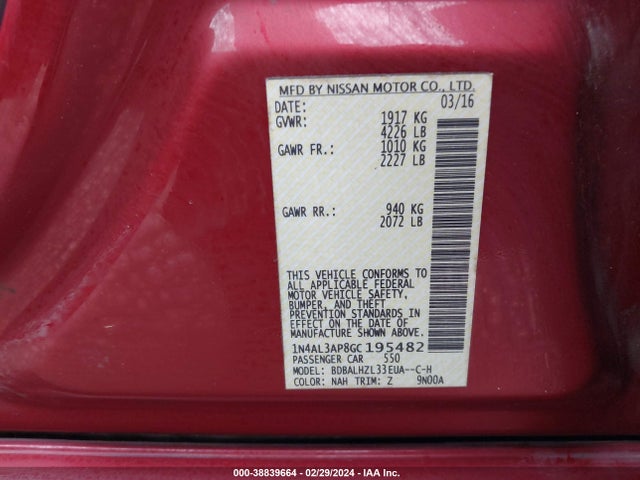 Nissan Altima 2.5 Sr 2016 1N4AL3AP8GC195482 Image 9