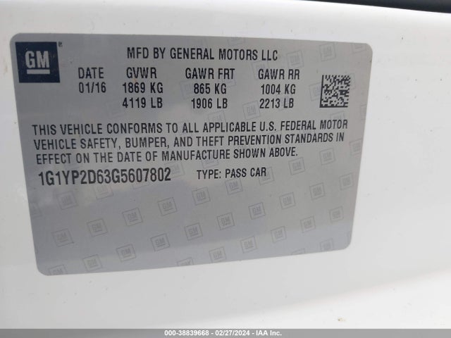 Chevrolet Corvette Z06 2016 1G1YP2D63G5607802 Image 9
