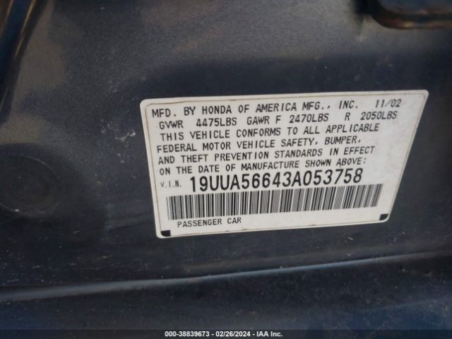 2003 ACURA 3.2TL 19UUA56643A053758 Photo 8