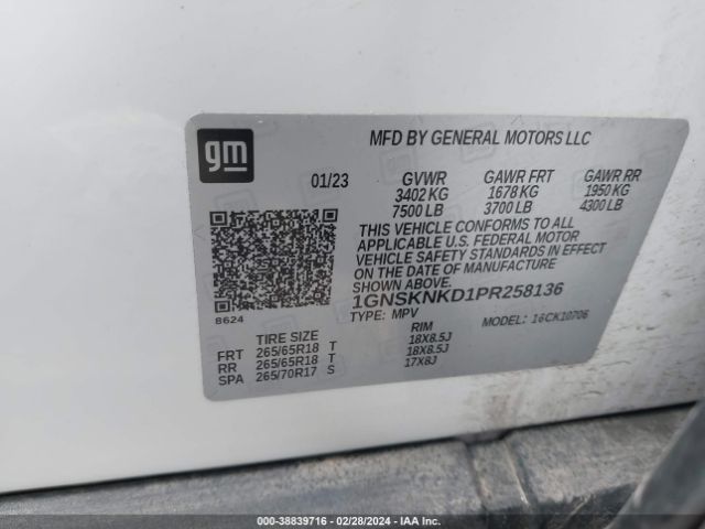1GNSKNKD1PR258136 Chevrolet Tahoe 4wd Lt