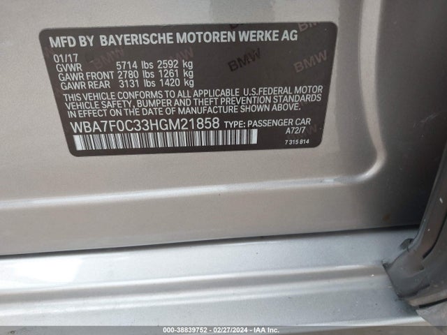 WBA7F0C33HGM21858 BMW 750i