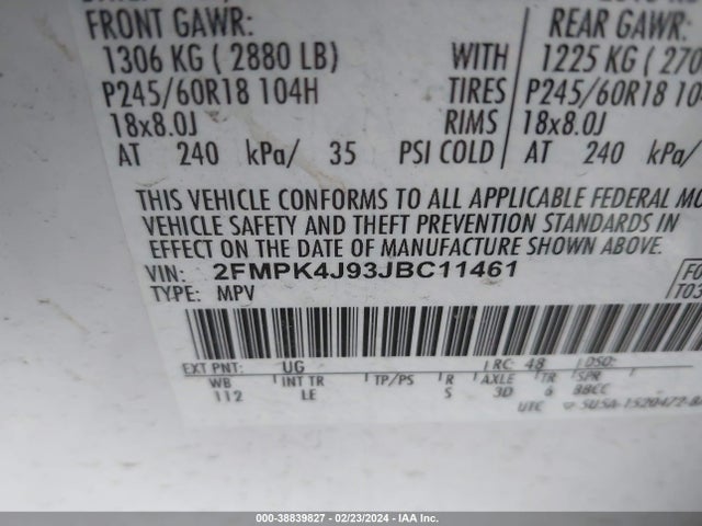 Ford EDGE SEL 2018 2FMPK4J93JBC11461 Image 9