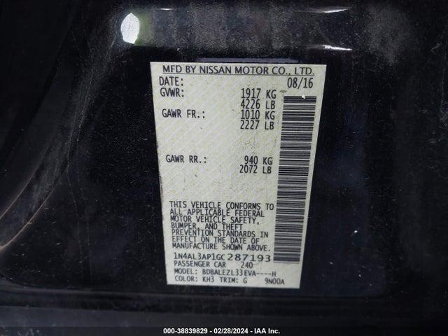Nissan Altima 2.5 S 2016 1N4AL3AP1GC287193 Image 9