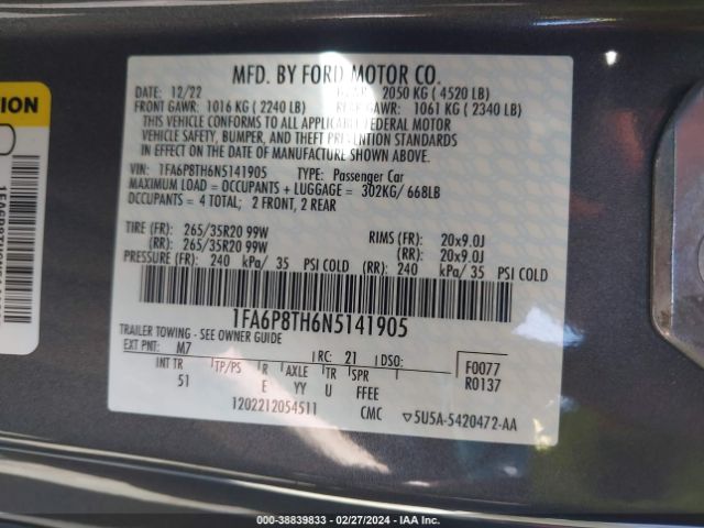 2022 FORD MUSTANG 1FA6P8TH6N5141905 Photo 8