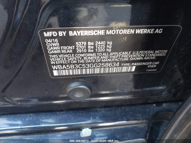 BMW 535i Xdrive 2016 WBA5B3C53GG258634 Image 9