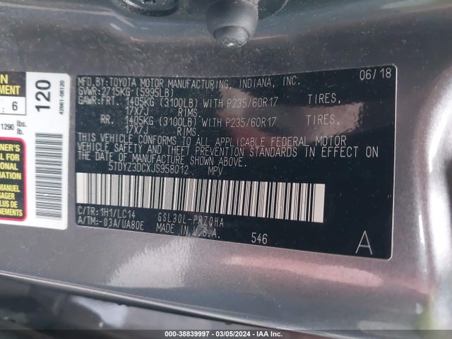 Toyota Sienna Xle 8 Passenger 2018 5TDYZ3DCXJS958012 Image 9