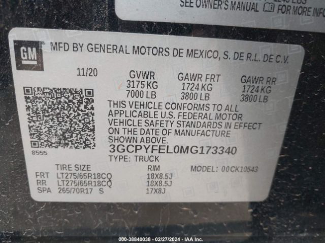 3GCPYFEL0MG173340 Chevrolet Silverado 1500 4wd  Short Bed Lt Trail Boss