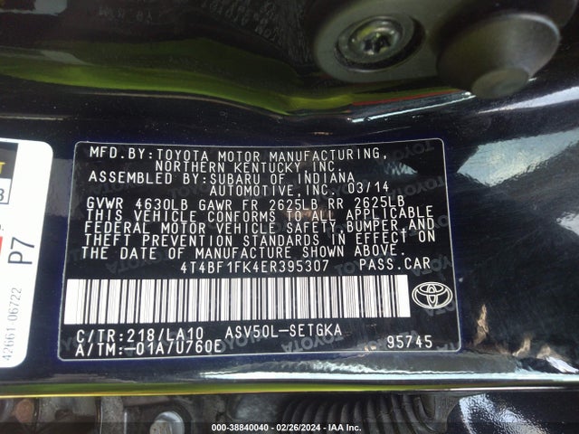Toyota CAMRY XLE 2014 4T4BF1FK4ER395307 Image 9