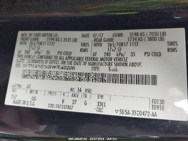 Ford F-150 Xlt 2017 1FTFW1EG9HKE40206 Image 9