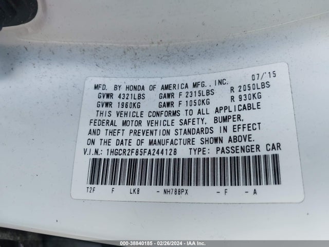 Honda Accord Ex-l 2015 1HGCR2F85FA244128 Image 9