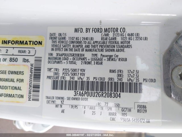 Ford Fusion Hybrid S 2016 3FA6P0UU2GR208304 Image 9