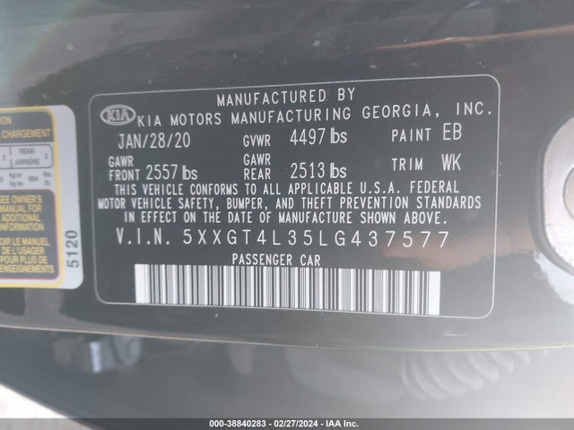 KIA Optima Lx 2020 5XXGT4L35LG437577 Image 9