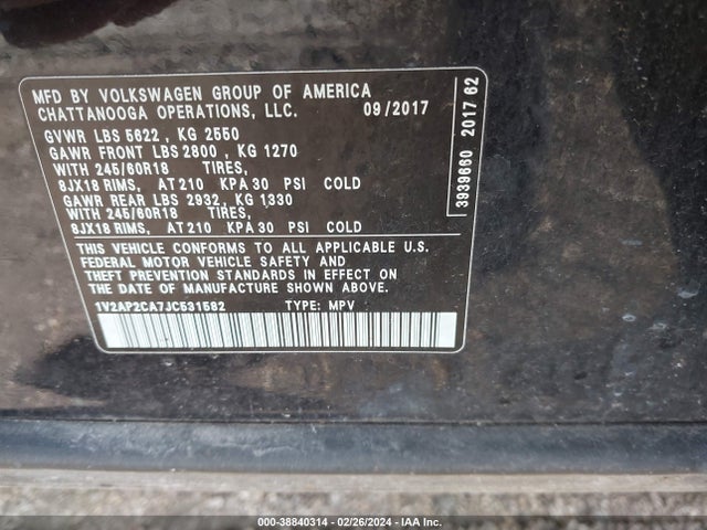 1V2AP2CA7JC531582 Volkswagen Atlas 2.0t S