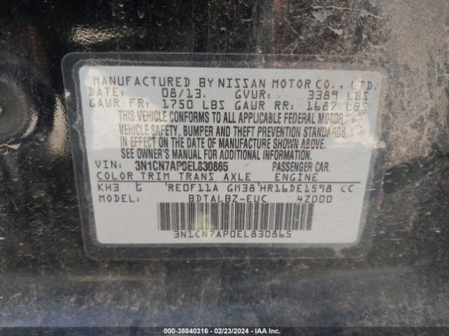 3N1CN7AP0EL830865 Nissan Versa 1.6 Sv