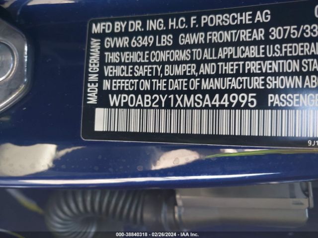 WP0AB2Y1XMSA44995 Porsche TAYCAN 4S