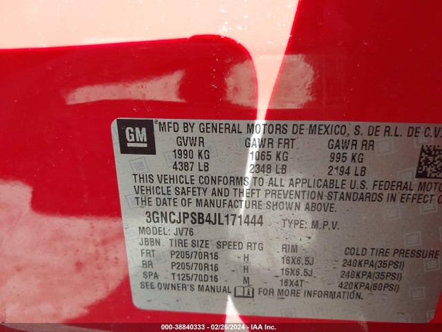 Chevrolet Trax Lt 2018 3GNCJPSB4JL171444 Image 9