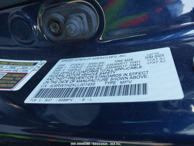 Honda Cr-v 2wd Lx 2020 5J6RW1H2XLL001459 Image 9