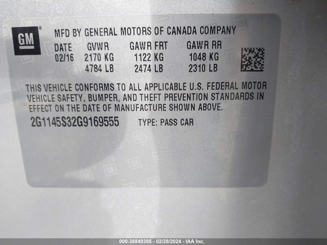 Chevrolet IMPALA 2LZ 2016 2G1145S32G9169555 Image 9