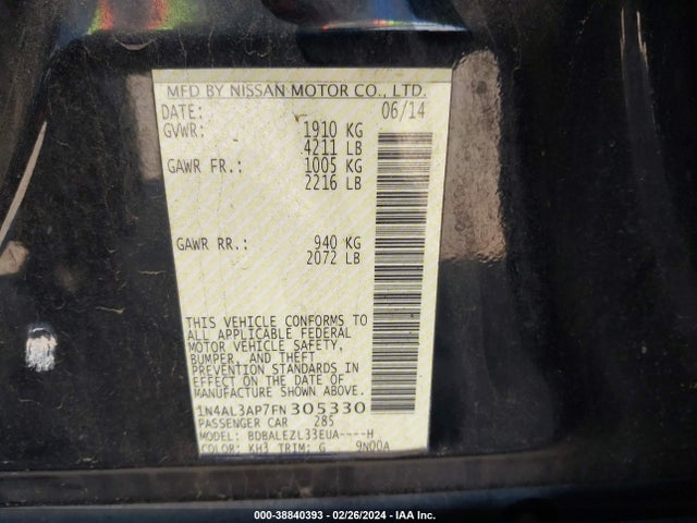 Nissan Altima 2.5 S 2015 1N4AL3AP7FN305330 Image 9