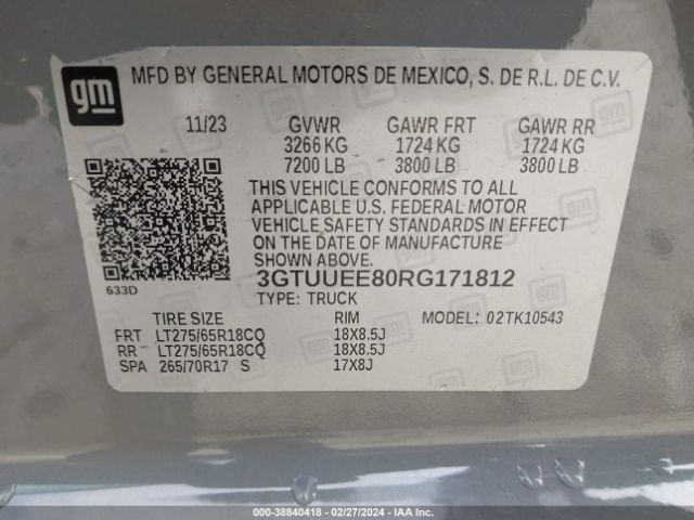 3GTUUEE80RG171812 GMC Sierra 1500 4wd  Short Box At4