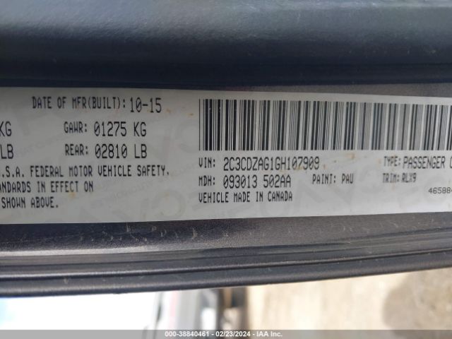2C3CDZAG1GH107909 Dodge Challenger Sxt Plus