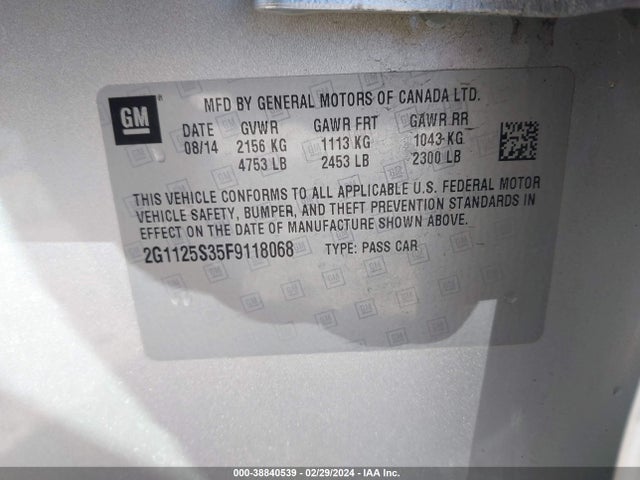 Chevrolet Impala 2lt 2015 2G1125S35F9118068 Image 9