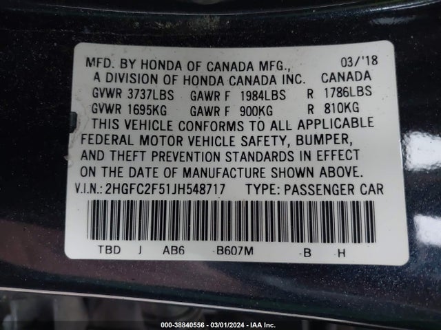Honda Civic Lx 2018 2HGFC2F51JH548717 Image 9