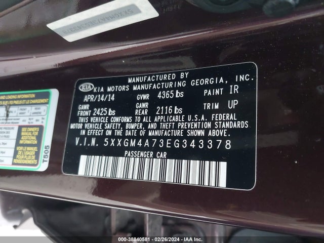 KIA Optima Lx 2014 5XXGM4A73EG343378 Image 9