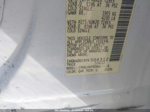 Nissan Titan Sl 2015 1N6BA0EC4FN504312 Image 9