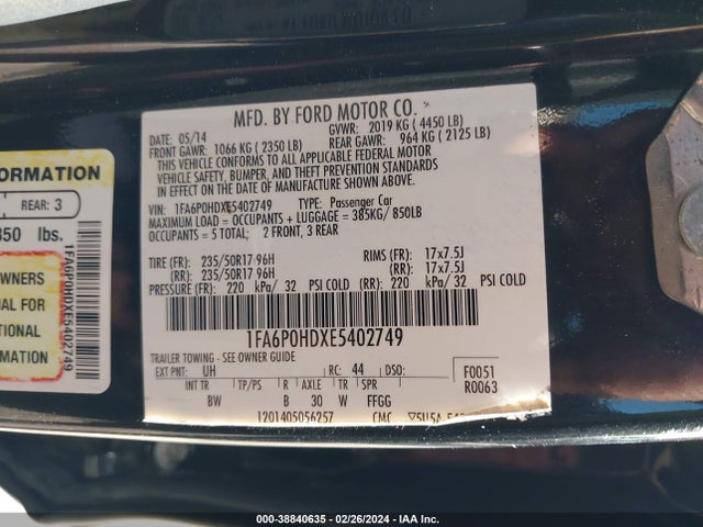 Ford FUSION SE 2014 1FA6P0HDXE5402749 Image 9