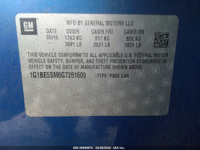 Chevrolet Cruze Lt Auto 2016 1G1BE5SM6G7281609 Image 9