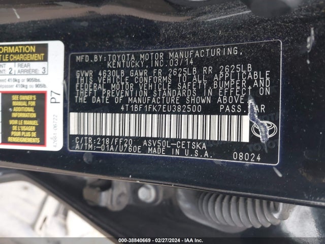 Toyota CAMRY SE 2014 4T1BF1FK7EU382500 Image 9