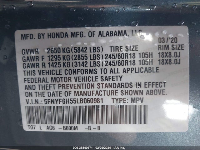 Honda Pilot Awd Ex-l 2020 5FNYF6H55LB060981 Image 9