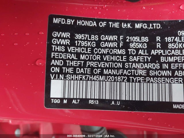 Honda Civic Sport 2021 SHHFK7H45MU201872 Image 9