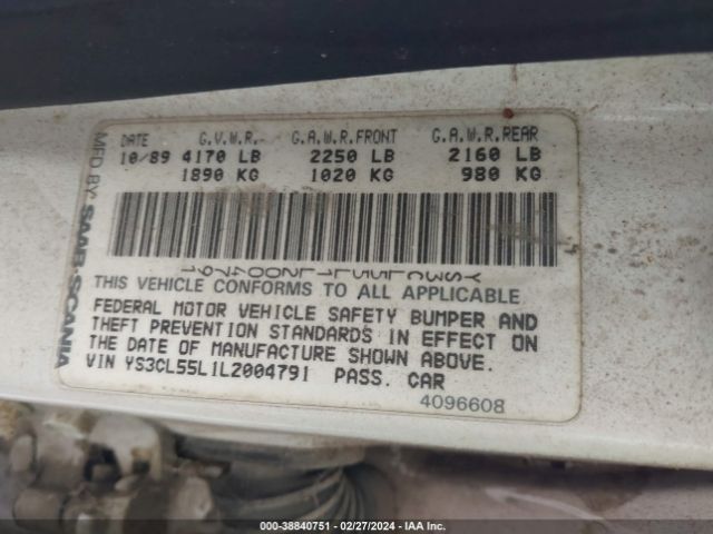 1990 SAAB 9000 YS3CL55L1L2004791 Photo 8