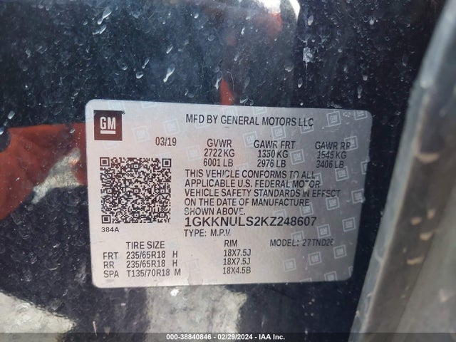 GMC Acadia Slt-1 2019 1GKKNULS2KZ248607 Image 9