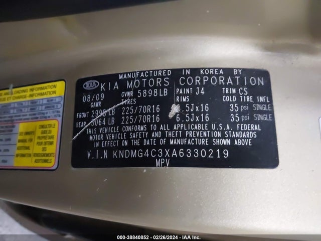 Aukcja sprzedaży 2010 Kia Sedona Lx, vin: KNDMG4C3XA6330219, numer aukcji: 38840852