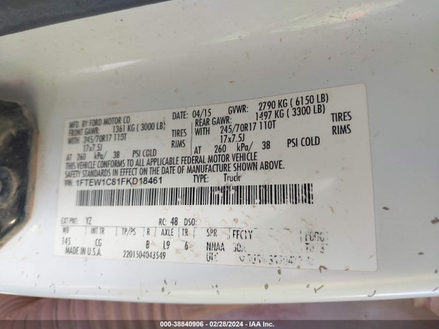 Ford F-150 Xl 2015 1FTEW1C81FKD18461 Image 9