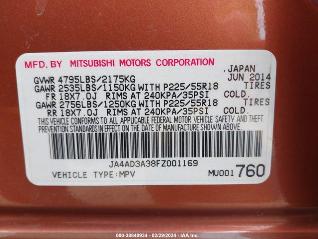 Mitsubishi Outlander Se 2015 JA4AD3A38FZ001169 Image 9