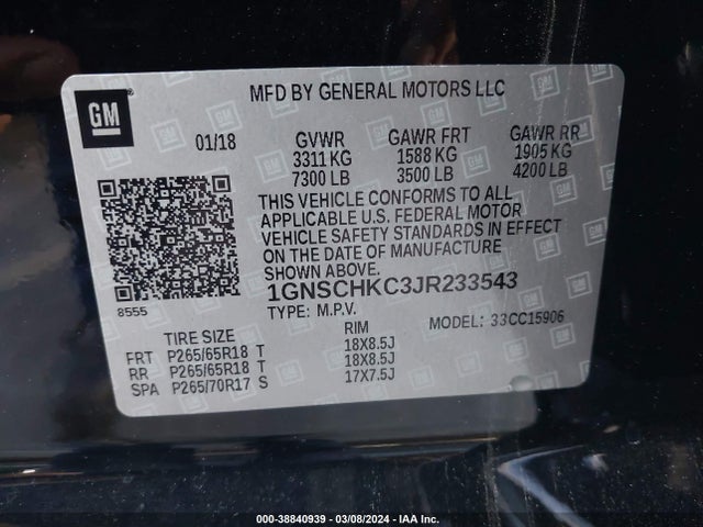 Chevrolet Suburban Lt 2018 1GNSCHKC3JR233543 Image 9