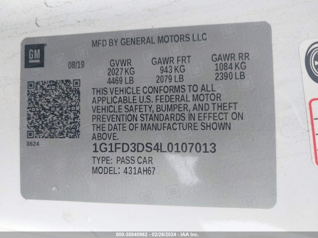 Chevrolet Camaro Rwd  2lt 2020 1G1FD3DS4L0107013 Image 9