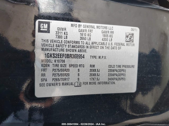 2011 GMC YUKON DENALI VIN: 1GKS2EEF0BR368954