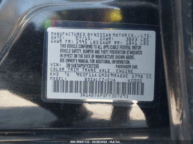 Nissan SENTRA S 2015 3N1AB7AP5FY307295 Image 9
