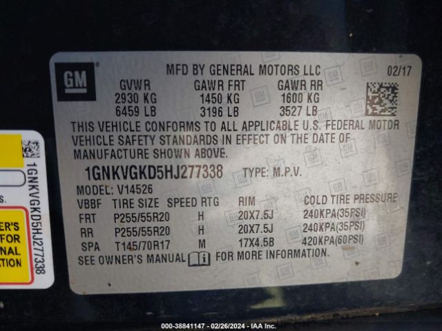 1GNKVGKD5HJ277338 Chevrolet Traverse 1lt