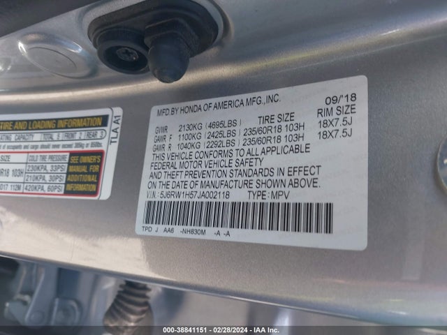 Honda CR-V EX 2018 5J6RW1H57JA002118 Image 9