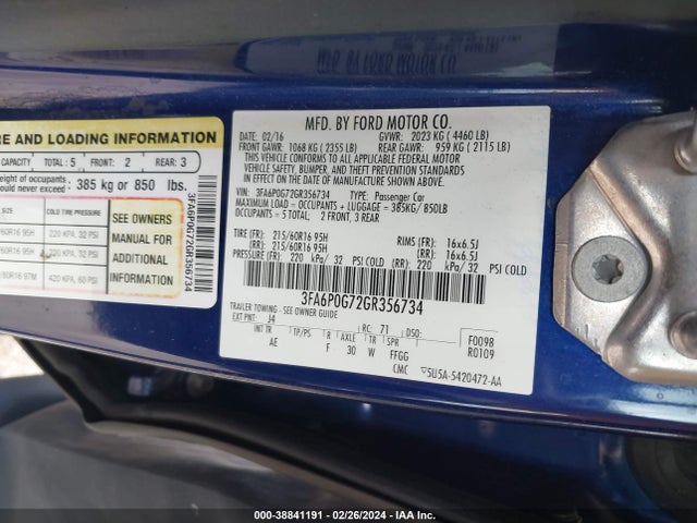Ford FUSION S 2016 3FA6P0G72GR356734 Image 9