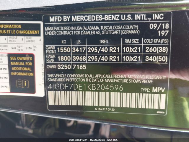 4JGDF7DE1KB204596 Mercedes-Benz Gls 550 4matic