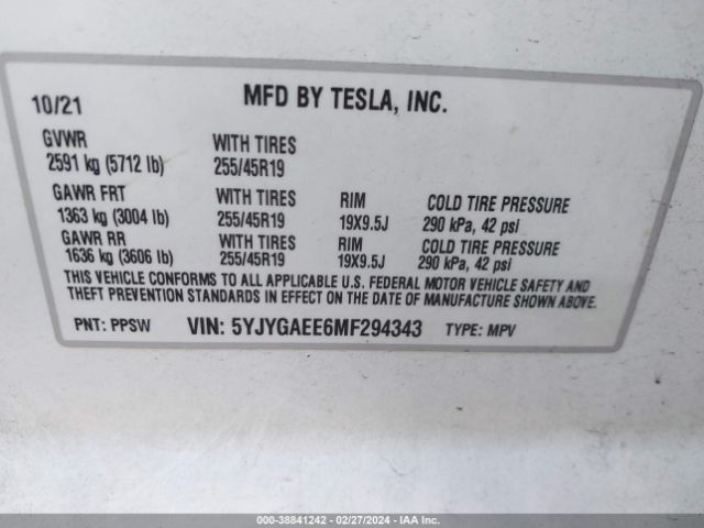 2021 TESLA MODEL Y 5YJYGAEE6MF294343 Photo 8